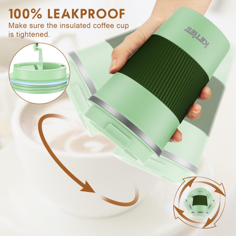 Ketiee Travel Coffee Coffe Spill Proof 12oz قهوة معزولة للذهاب إلى القهوة الساخنة القهوة القهوة القابلة لإعادة الاستخدام مع القهوة القهوة مع ختم غطاء الفولاذ المقاوم للصدأ من الفولاذ المقاوم للصدأ شاي الساخنة/الجليد - Image 4