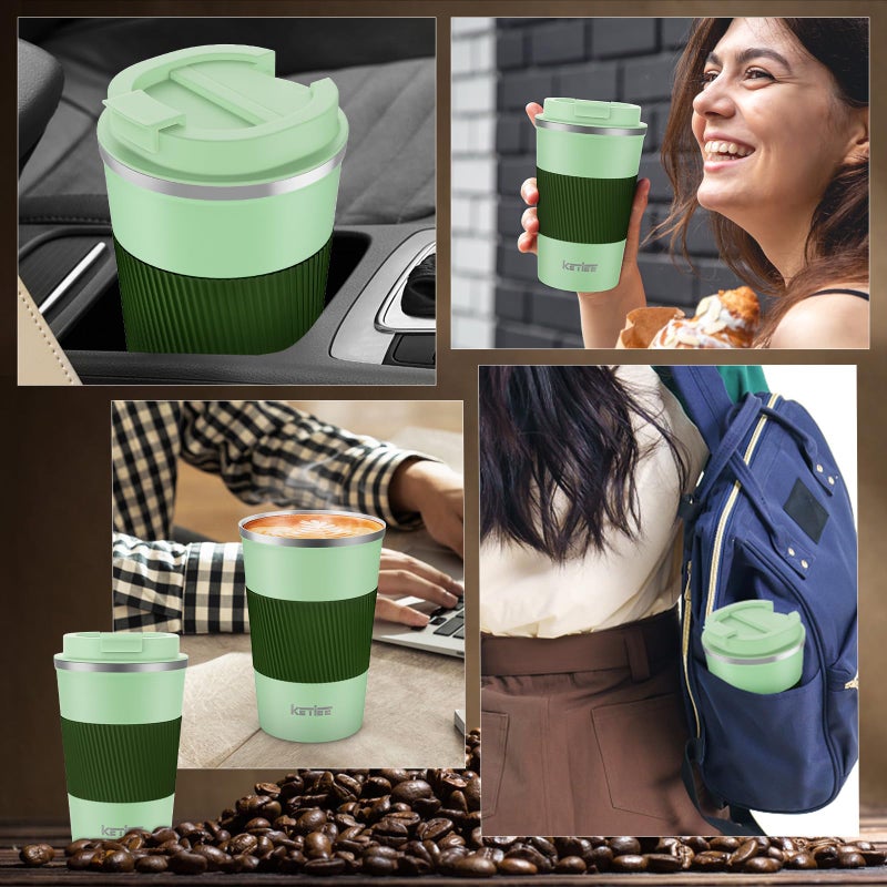 Ketiee Travel Coffee Coffe Spill Proof 12oz قهوة معزولة للذهاب إلى القهوة الساخنة القهوة القهوة القابلة لإعادة الاستخدام مع القهوة القهوة مع ختم غطاء الفولاذ المقاوم للصدأ من الفولاذ المقاوم للصدأ شاي الساخنة/الجليد - Image 5