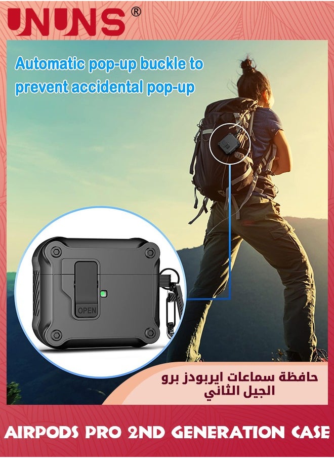 UNUNS - AirPods Pro 2nd/1st Generation Case,Secure Lock Clip Carbon Fiber Case Cover With Keychain,Full Body Shockproof Hard Shell Protective Cover,Magnetic Lid,For AirPods Pro Case(2023/2022/2019) - Image 1