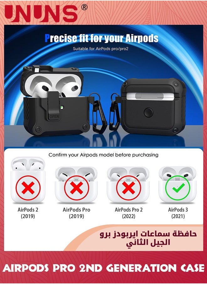 UNUNS - AirPods Pro 2nd/1st Generation Case,Secure Lock Clip Carbon Fiber Case Cover With Keychain,Full Body Shockproof Hard Shell Protective Cover,Magnetic Lid,For AirPods Pro Case(2023/2022/2019) - Image 1