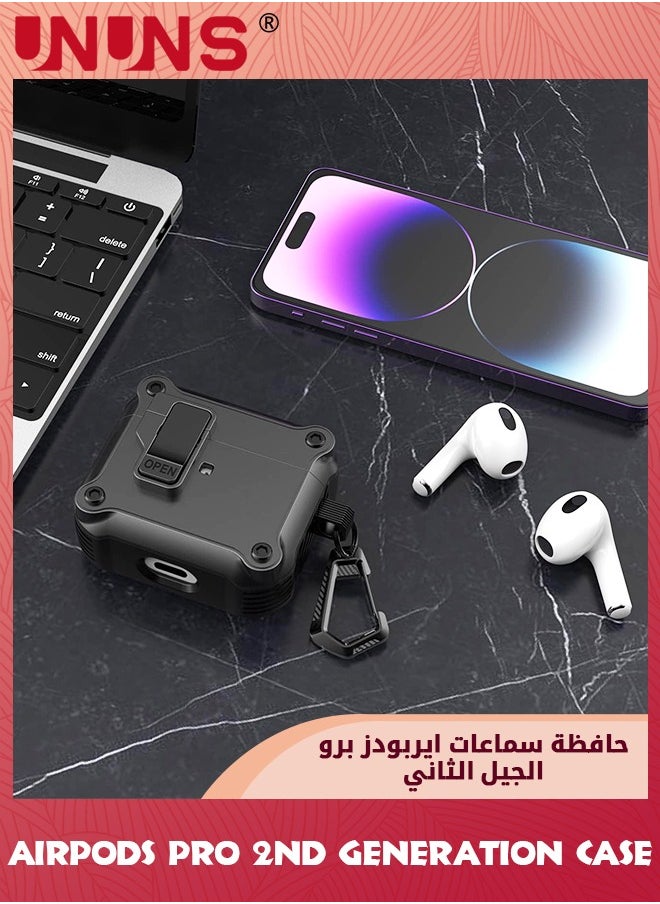 UNUNS - AirPods Pro 2nd/1st Generation Case,Secure Lock Clip Carbon Fiber Case Cover With Keychain,Full Body Shockproof Hard Shell Protective Cover,Magnetic Lid,For AirPods Pro Case(2023/2022/2019) - Image 1