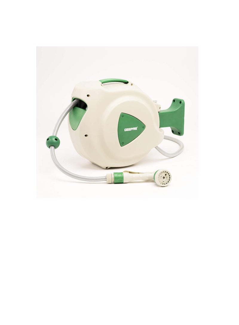 GEEPAS 10m 1/2" Auto Retracting Water Hose Reel With Level Track Swivel Mounting Bracket Full Set Of Hand Sprays And Hose Fittings GWH59057 - Image 3