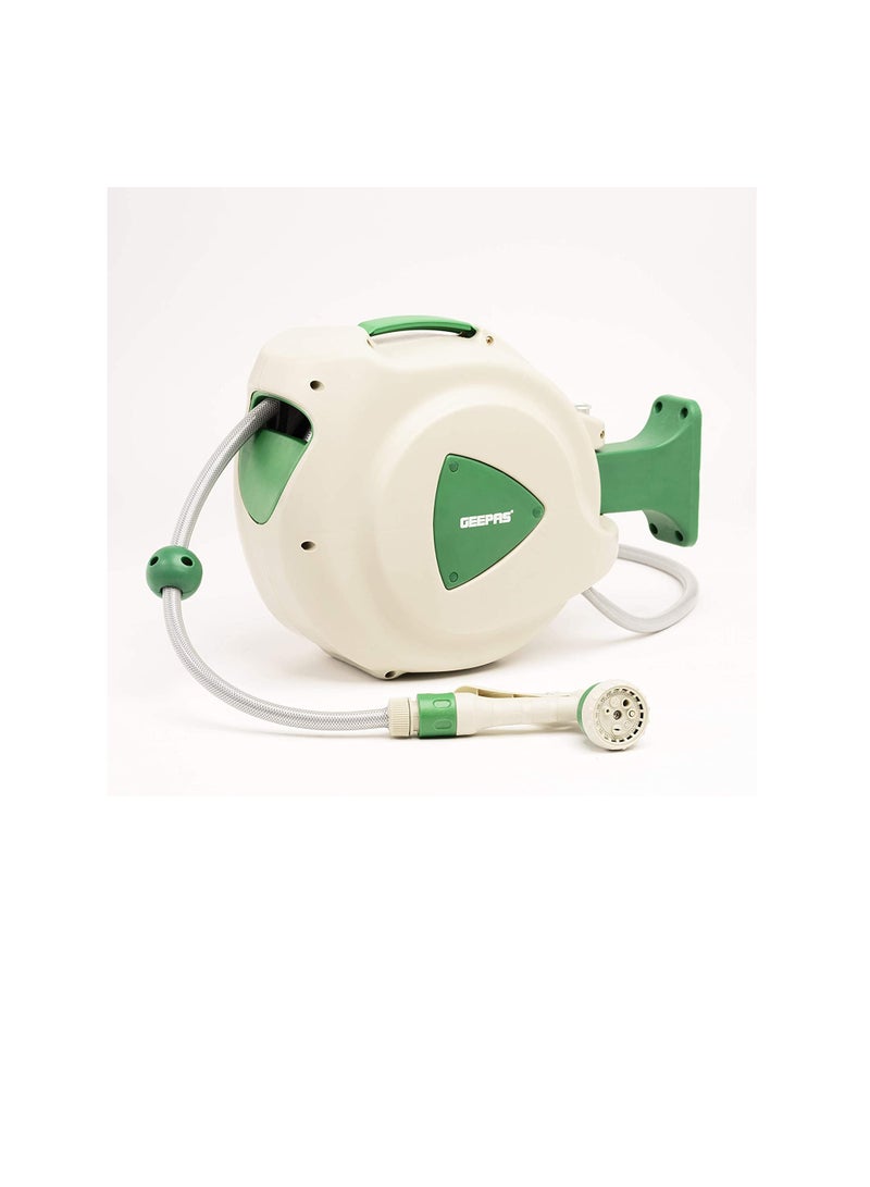 GEEPAS 10m 1/2" Auto Retracting Water Hose Reel With Level Track Swivel Mounting Bracket Full Set Of Hand Sprays And Hose Fittings GWH59057 - Image 2