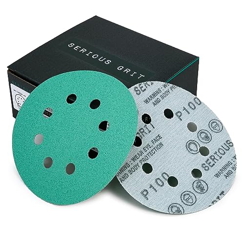 Serious Grit Sanding Discs 5 Inch 8 Hole 100 Grit - Heavy-Duty Hook & Loop Wet Dry Film Sandpaper Discs - Fine Grit Sand Paper for Random Orbital Sanders - Wood, Automotive, Metal, etc - 50 Pack Box - Image 1