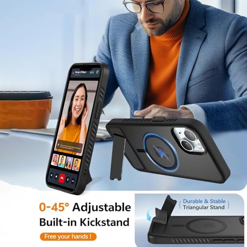 KARWAN®?Ultra Hybrid Matte Back Cover Case Compatible with Stand Magnetic for iPhone 14 Plus | Mag-Safe Wireless Charging | Camera Bump Protection -(Black) - Image 5