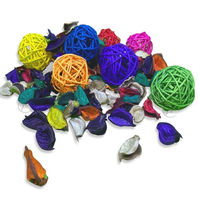 POTPOURRI UNSCENTED 75GM PACK DRIED LEAVES AND FLOWERS AND 3 INCH 4 PCS DIY CRAFT BALL FOR HOME NATURAL DECORATIONS