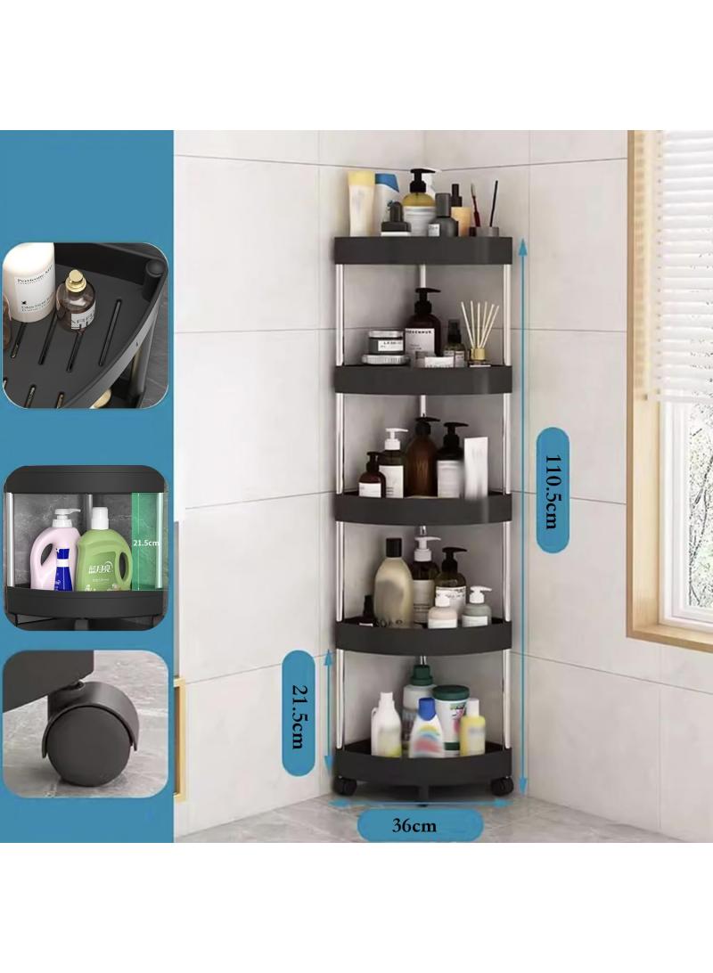 Bluejw 5 Tiers Shower Caddy Bathroom Corner Shelf Organizer With Wheels Rust Proof Corner Open Storage Cart Plastic Shower Shelves For For Bathroom Kitchen Laundry - Image 4