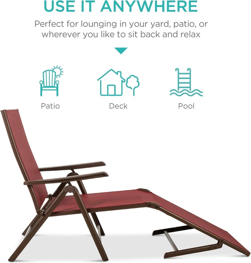 Harmony Home كرسي استرخاء خارجي من هارموني هوم – كرسي تشيس قابل للطي مع مسند ظهر قابل للتعديل بـ 7 وضعيات ومسند قدم قابل للطي – كرسي للحديقة، الشاطئ، الفناء وحافة المسبح - Image 4