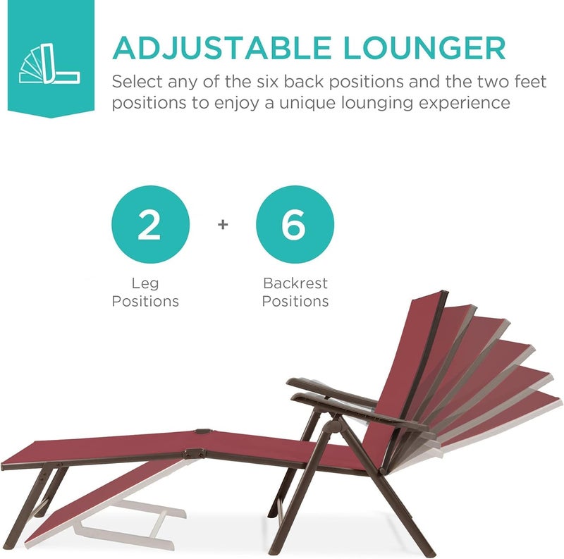 Harmony Home كرسي استرخاء خارجي من هارموني هوم – كرسي تشيس قابل للطي مع مسند ظهر قابل للتعديل بـ 7 وضعيات ومسند قدم قابل للطي – كرسي للحديقة، الشاطئ، الفناء وحافة المسبح - Image 3
