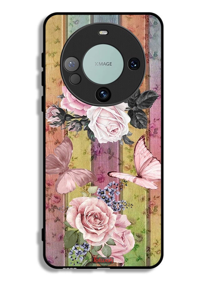 Tolwak Huawei Mate 60 Protective Case Cover Peach Butterflies And Roses - Image 1