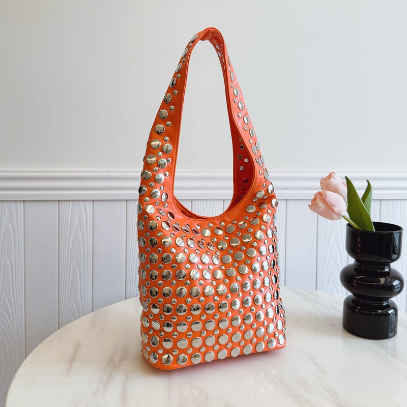 Fashion Handbags For Women Casual Bucket Bags, Personalized Trendy Cool Polka Dot Rivet Armpit Bags - Image 1