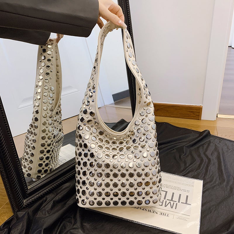 Fashion Handbags For Women Casual Bucket Bags, Personalized Trendy Cool Polka Dot Rivet Armpit Bags - Image 5