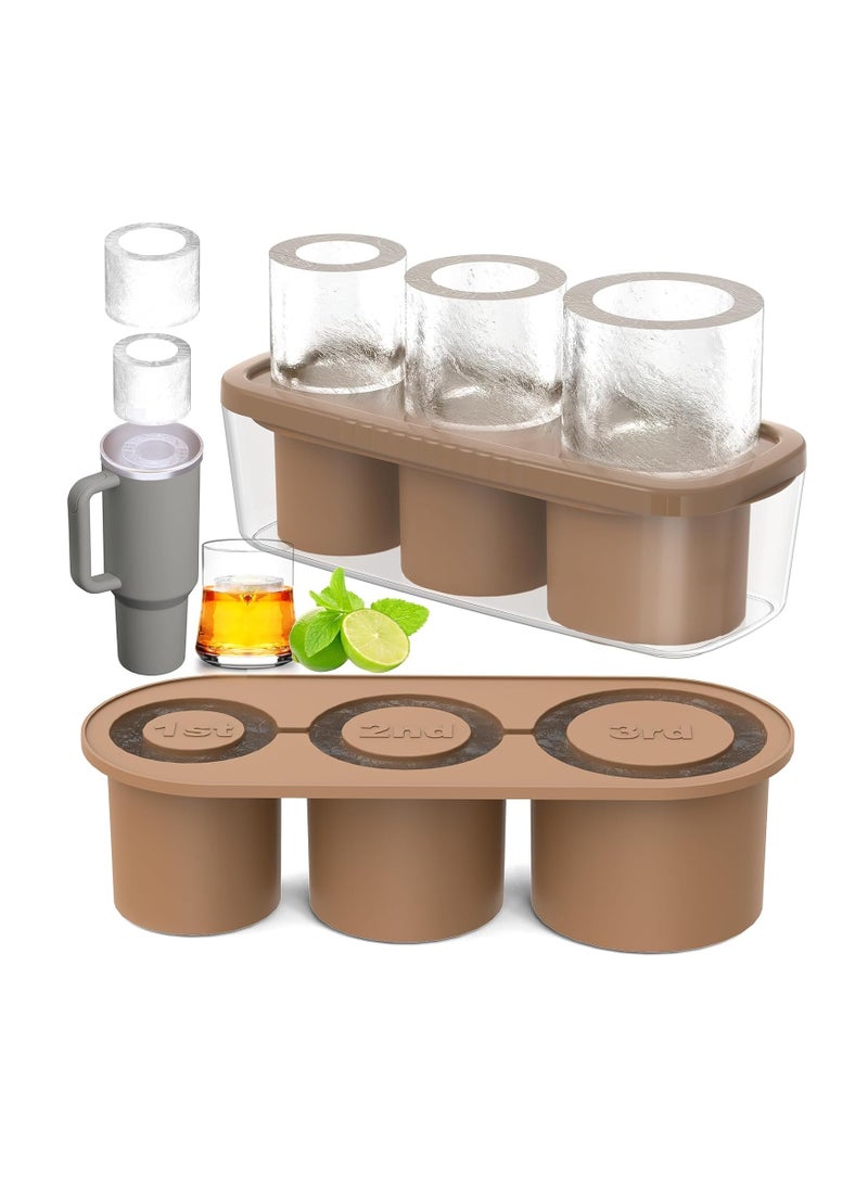 Ice Cube Tray for 30oz - 40oz Glasses, 3 Pieces Silicone Cylindrical Ice Molds with Lid and Ice Box for Refrigerator, Easy Fill and Release Ice Maker for Whiskey, Cocktails, BPA Free (Brown) - Image 1