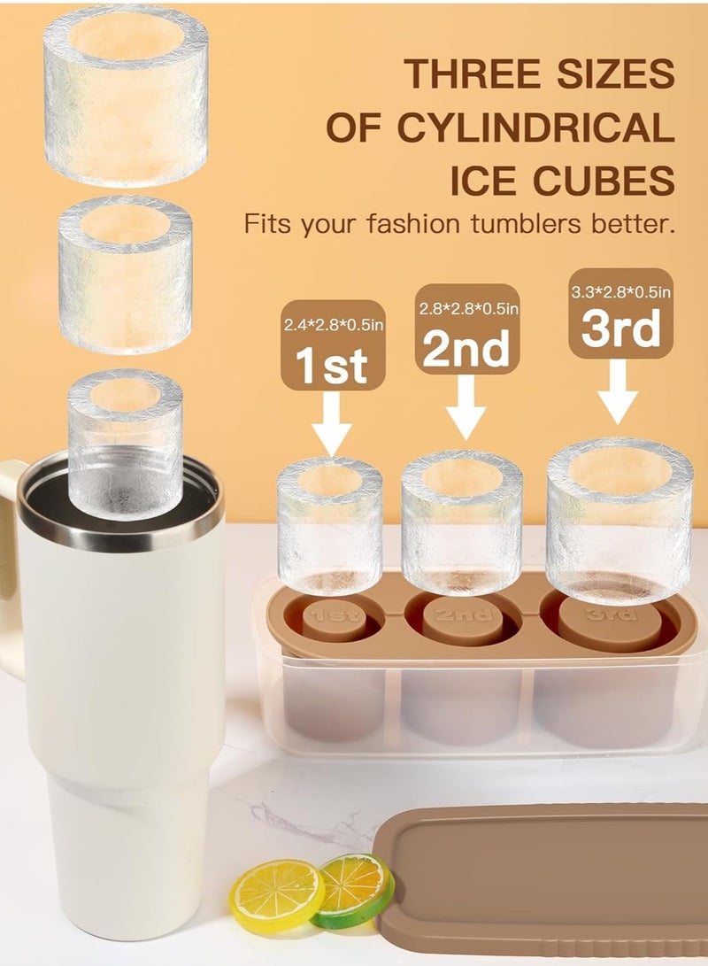 Ice Cube Tray for 30oz - 40oz Glasses, 3 Pieces Silicone Cylindrical Ice Molds with Lid and Ice Box for Refrigerator, Easy Fill and Release Ice Maker for Whiskey, Cocktails, BPA Free (Brown) - Image 3