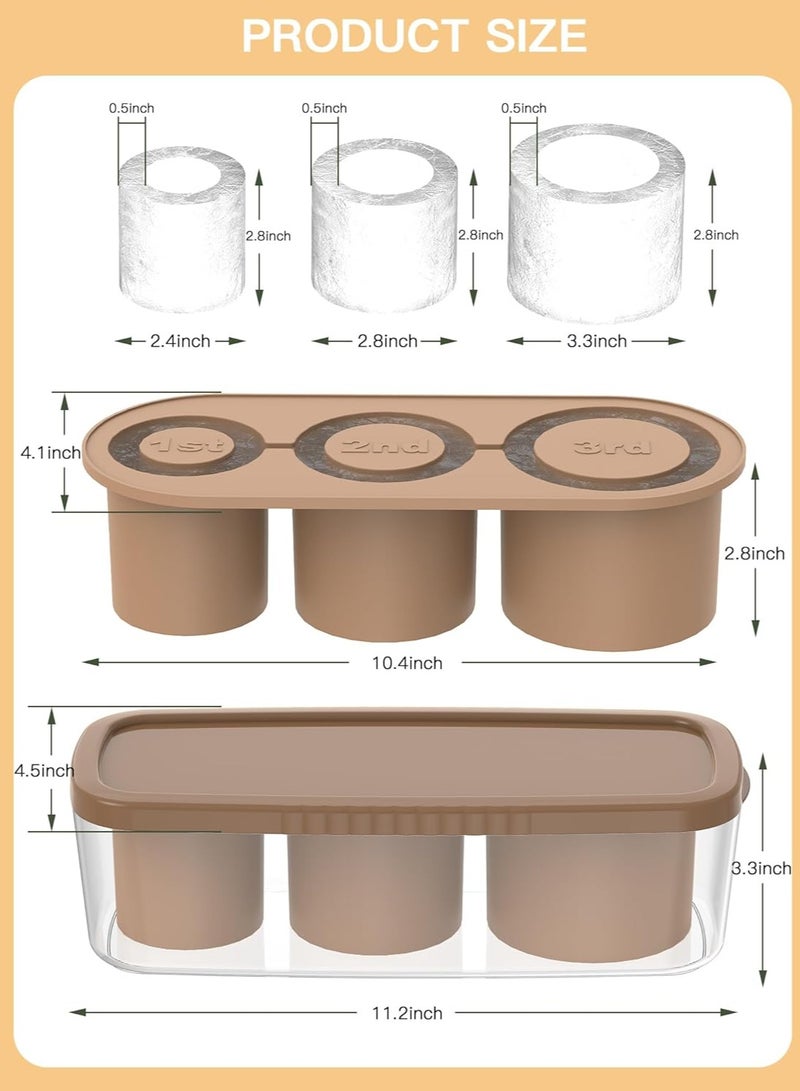 Ice Cube Tray for 30oz - 40oz Glasses, 3 Pieces Silicone Cylindrical Ice Molds with Lid and Ice Box for Refrigerator, Easy Fill and Release Ice Maker for Whiskey, Cocktails, BPA Free (Brown) - Image 5