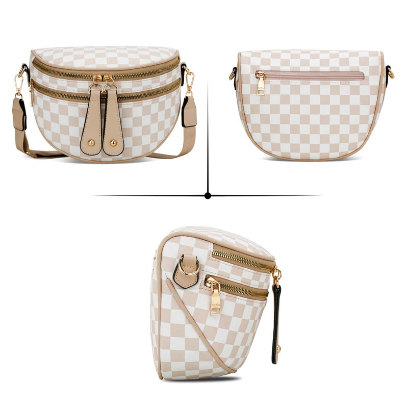 KKXIU Crossbody Sling Bag for Women Trendy Fanny Pack Vegan Leather Chest Bag(2-Beige) - Image 4