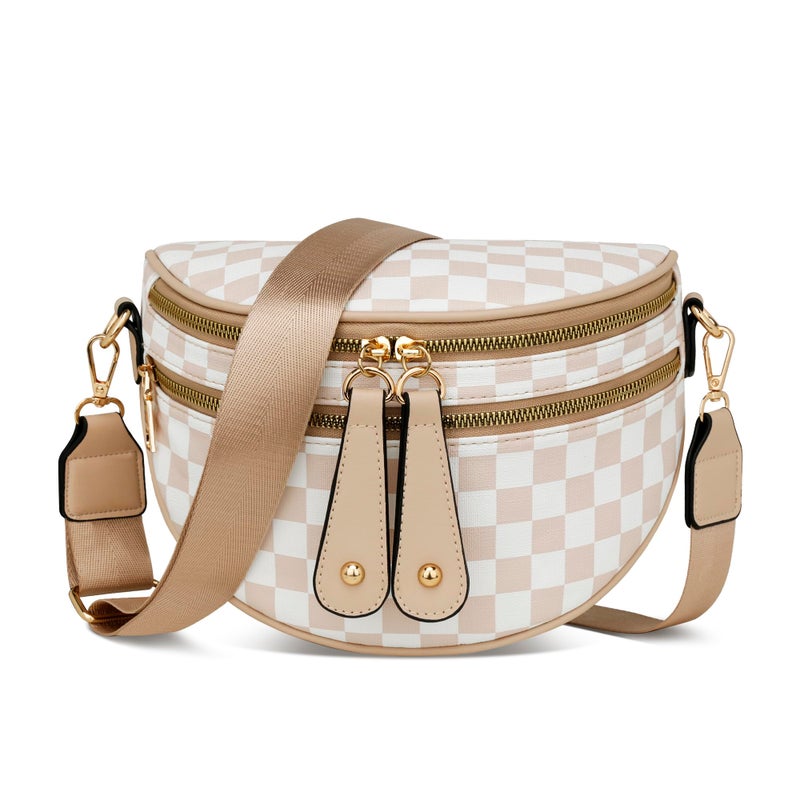 KKXIU Crossbody Sling Bag for Women Trendy Fanny Pack Vegan Leather Chest Bag(2-Beige) - Image 1