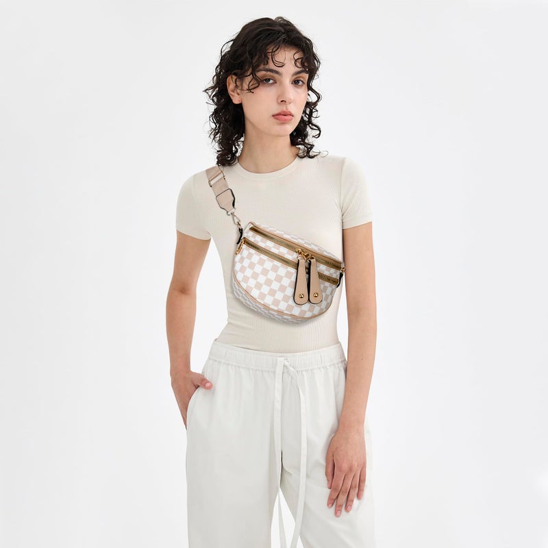 KKXIU Crossbody Sling Bag for Women Trendy Fanny Pack Vegan Leather Chest Bag(2-Beige) - Image 2