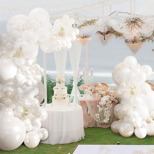 NUTTYBASH Pearl White Balloon Arch Kit Double Stuffed White Clear Balloon Garland Kit for Wedding Birthday Baby Shower Gender Reveal Bridal Engagements Party Decorations - Image 5