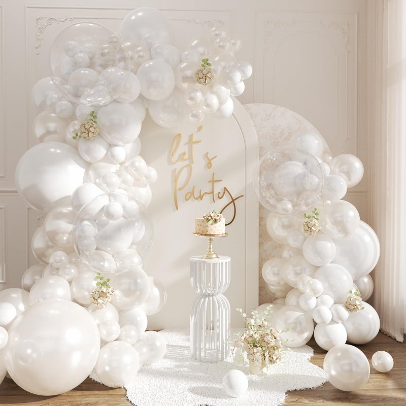 NUTTYBASH Pearl White Balloon Arch Kit Double Stuffed White Clear Balloon Garland Kit for Wedding Birthday Baby Shower Gender Reveal Bridal Engagements Party Decorations - Image 3