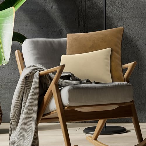 Blau Marité Decorative Velvet Throw Pillow Covers with Trim. Soft Velvet Decorative Pillow Cases. Velvet Cushion Covers. Contrast Pipping.(Beige and Camel, 12"x20") - Image 3