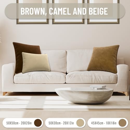 Blau Marité Decorative Velvet Throw Pillow Covers with Trim. Soft Velvet Decorative Pillow Cases. Velvet Cushion Covers. Contrast Pipping.(Beige and Camel, 12"x20") - Image 5