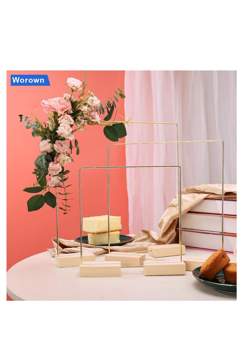 SYOSI 6 Pack 12 Inch Square Metal Floral Hoop Centerpiece and 12 Pieces Wooden Stands for Table, Gold Metal Rings for Making Wedding Table Wreath Decor, Wall Hanging Wreaths and Dream Catchers - Image 2