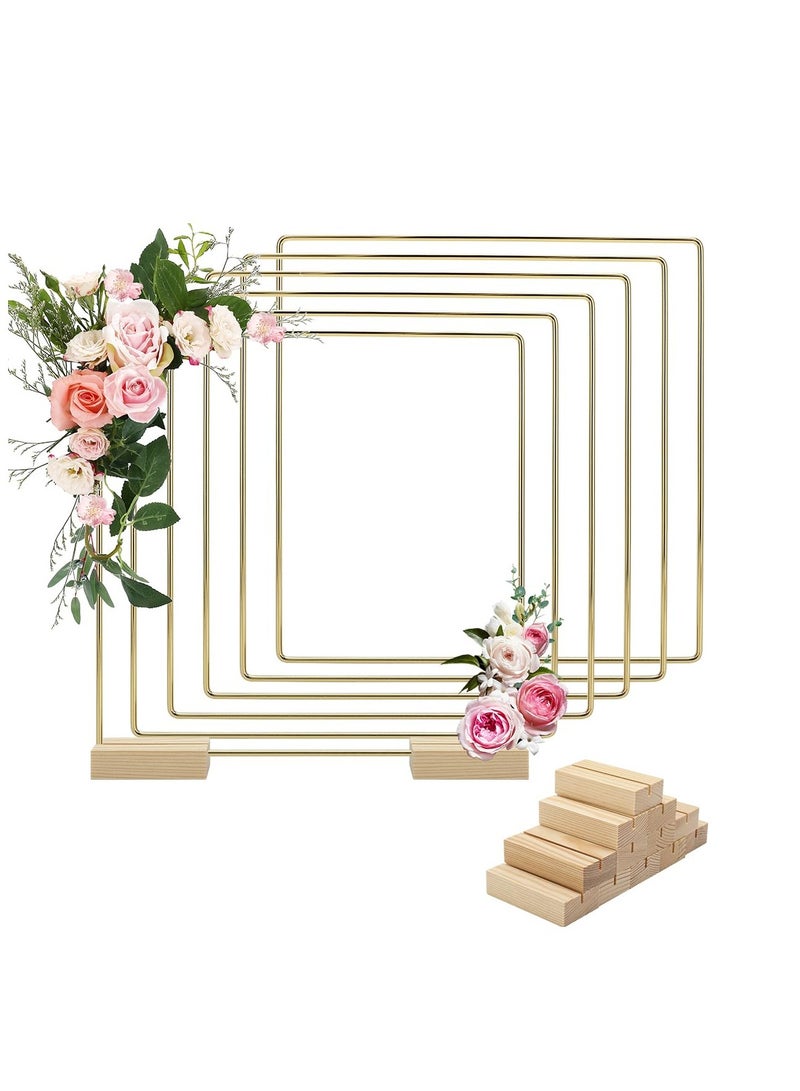 SYOSI 6 Pack 12 Inch Square Metal Floral Hoop Centerpiece and 12 Pieces Wooden Stands for Table, Gold Metal Rings for Making Wedding Table Wreath Decor, Wall Hanging Wreaths and Dream Catchers - Image 1