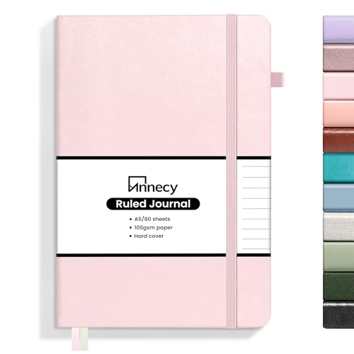 Annecy Lined Journal Notebook, Hardcover Leather Journal for Women & Men, 160 Numbered Pages, Medium 5.5" x 8.25", 100 GSM Thick Paper, Pink - Image 1