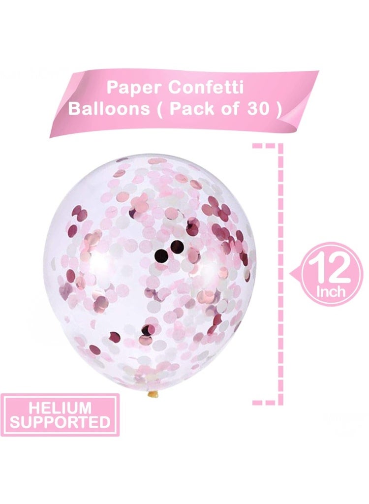 بالونات حفلات من الورق المقوى الوردي والأبيض - عبوة من 30 قطعة، حجم 12 إنش | بالونات لاتكس باللون الوردي الفاتح والأبيض مع كونفيتي | مثالية لتزيين الحفلات، خلفيات التصوير، حفلات أعياد الميلاد، حفلات استقبال المواليد، وحفلات الزفاف - Image 4