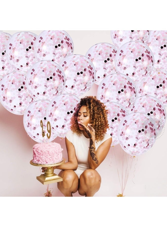 بالونات حفلات من الورق المقوى الوردي والأبيض - عبوة من 30 قطعة، حجم 12 إنش | بالونات لاتكس باللون الوردي الفاتح والأبيض مع كونفيتي | مثالية لتزيين الحفلات، خلفيات التصوير، حفلات أعياد الميلاد، حفلات استقبال المواليد، وحفلات الزفاف - Image 2