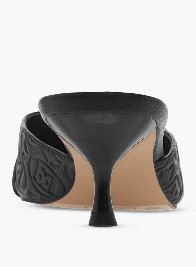 ELLE Women's Monogram Embossed Slip-On Mules with Kitten Heels  - Image 5