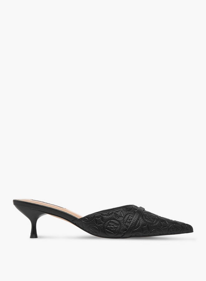 ELLE Women's Monogram Embossed Slip-On Mules with Kitten Heels  - Image 3