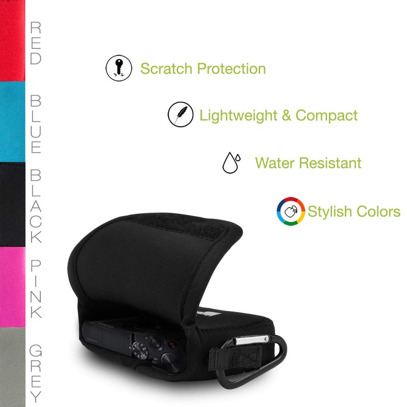 MegaGear Panasonic Lumix DC-ZS200, TZ200, Leica C-Lux Ultra Light Neoprene Camera Case, with Carabiner â€“ Black - Image 5