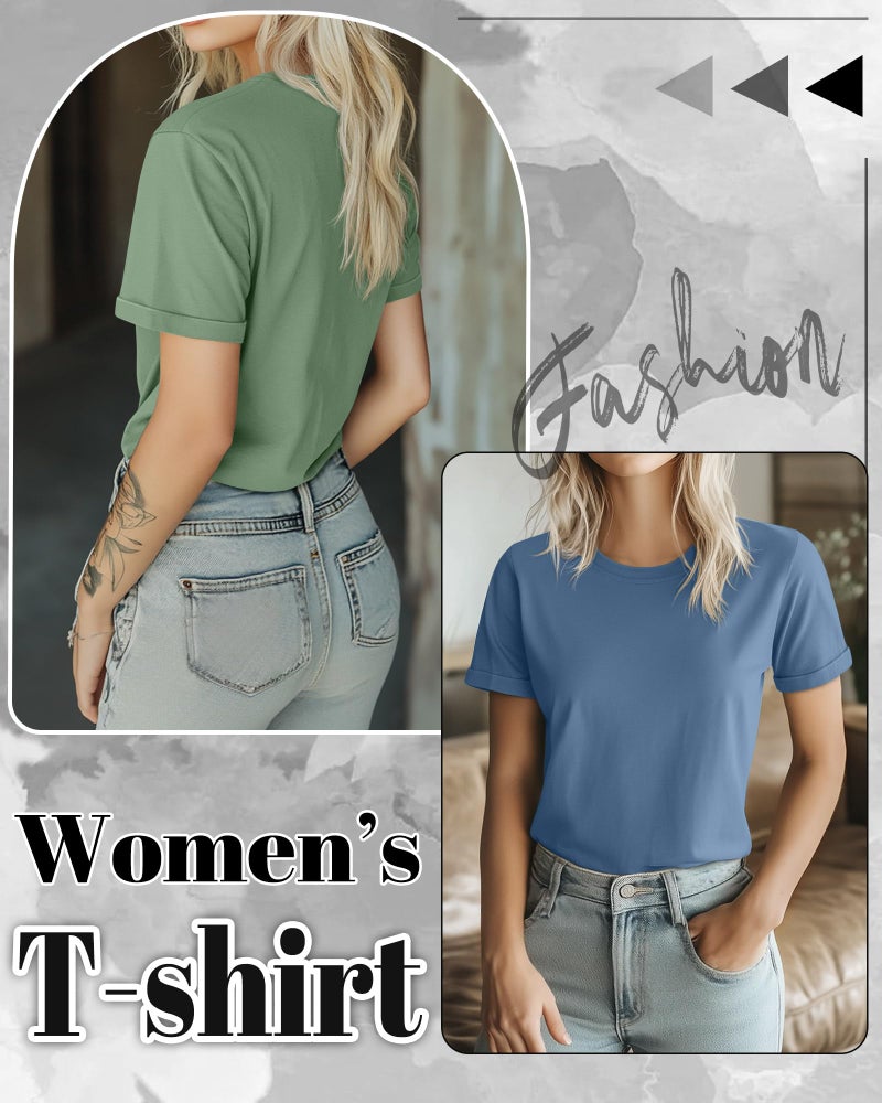 Huukeay 3 Pack Women's Cotton T Shirts Casual Short Sleeve Tunic Tops Crewneck Summer Plain Basic Loose Fit Tee(Blue, Pink, Green,Large) - Image 2