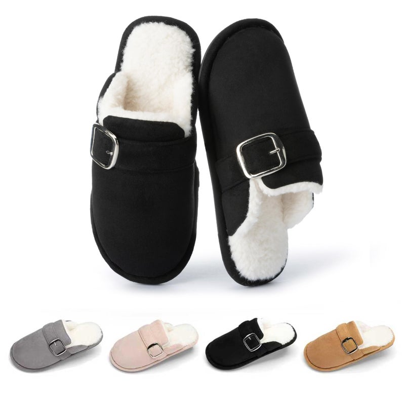 GOEWY House Slippers for Women Fuzzy Shoes with Memory Foam Slip On Slippers Comfy Trendy Gifts for Womens Mom Indoor and Outdoor Anti-Skid Size 9 10 Black - Image 1