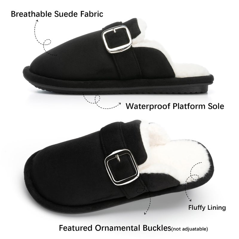 GOEWY House Slippers for Women Fuzzy Shoes with Memory Foam Slip On Slippers Comfy Trendy Gifts for Womens Mom Indoor and Outdoor Anti-Skid Size 9 10 Black - Image 4