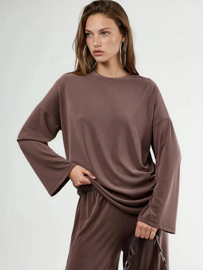Busem BUSEM Relaxed Fit Crew Neck Long Sleeve Blouse