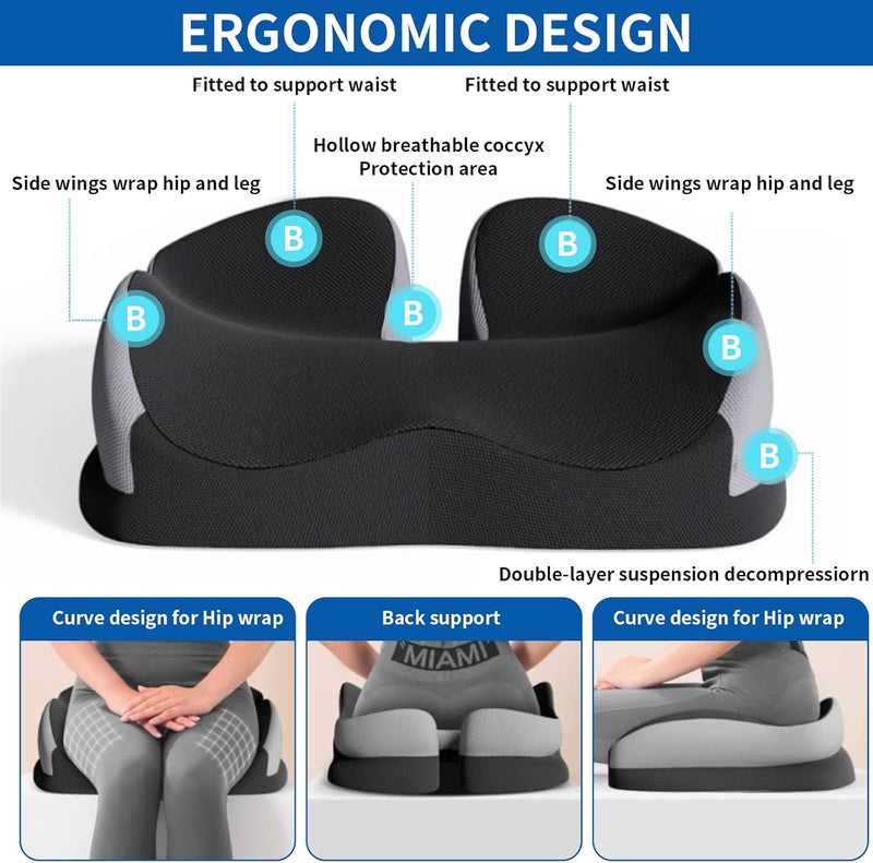Pomefar Large Seat Cushion Office Chair Cushions,Memory Foam Pressure Relief Coccyx Cushion for Tailbone Pain,Cushion Pillow for Back Support Non-Slip Chair Pad for Office Chair, Car Seat, Wheelchair - Image 3