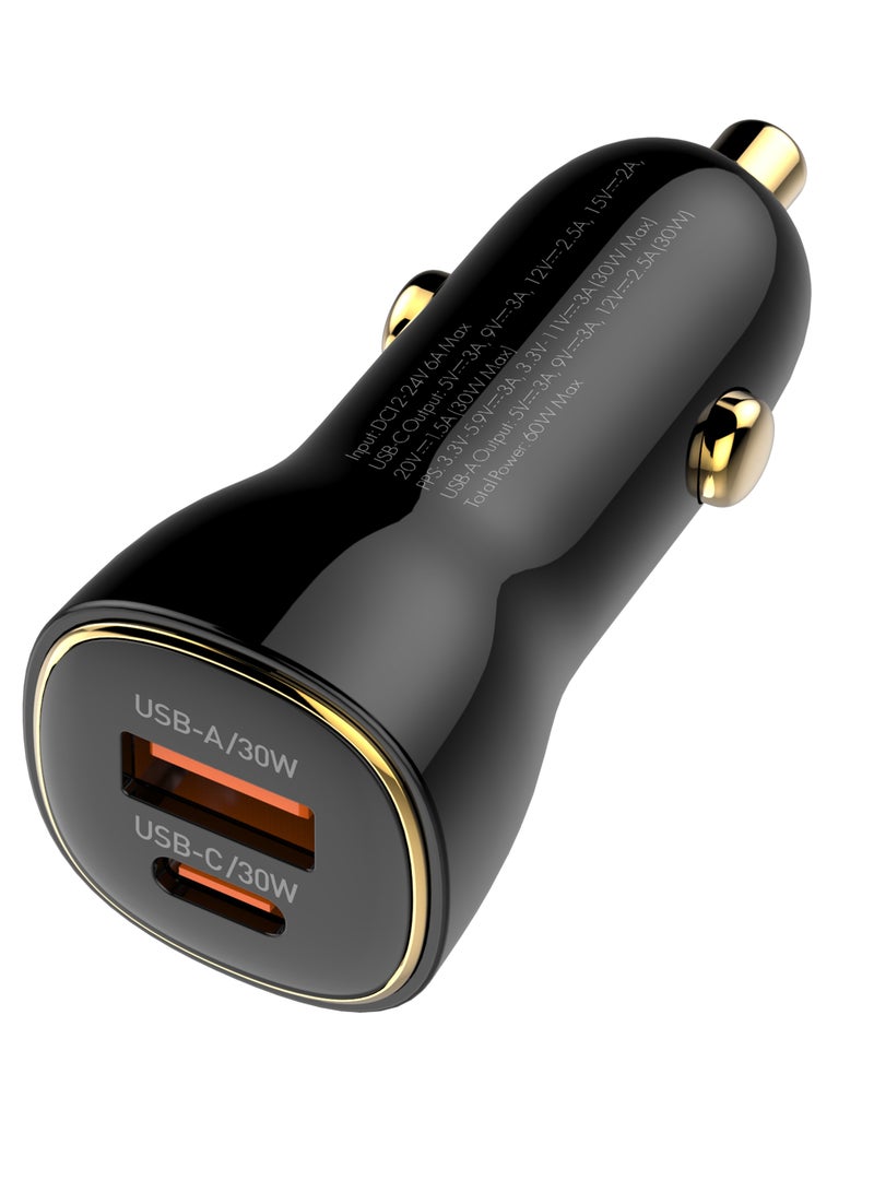 60W Fast Car Charger with Dual USB and USB-C Ports – The perfect partner for super-fast charging for all your devices, including iPhone 16 Pro Max, Samsung S24, and Huawei Mate 60. Designed to deliver excellent performance and reliability on the go, ensuring a convenient, fast, and safe charging experience on every trip - Image 3
