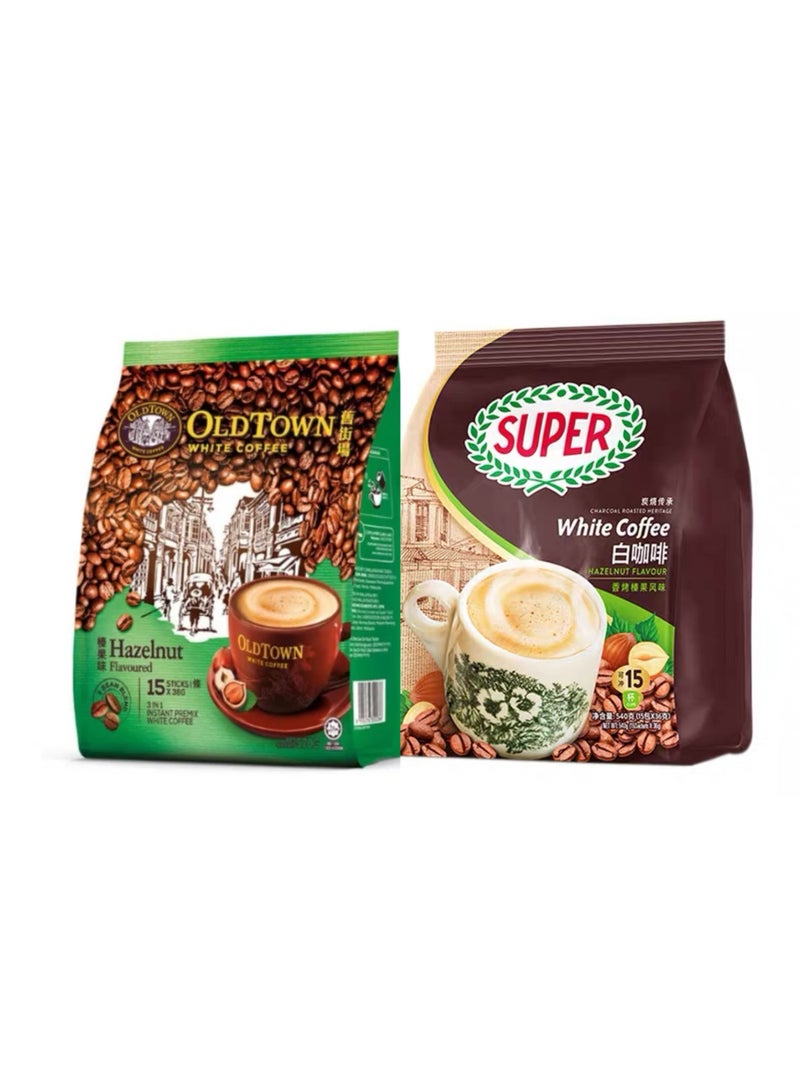 OLDTOWN, SUPER 3 in 1, Instant white coffee, Hazelnut taste, 2packs, Malaysia - Image 1