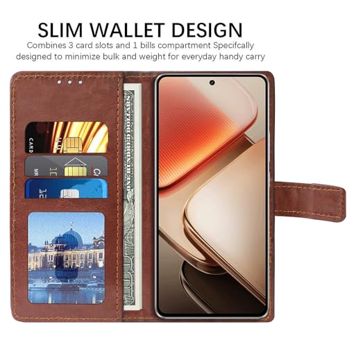 Casotec Flip Cover Back Case for iQOO Neo 10R 5G | Premium Leather Finish | Inbuilt Pockets & Stand | Flip Cover Back Case for iQOO Neo 10R 5G (Brown) - Image 4