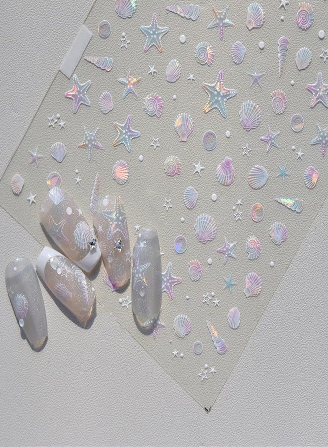 LIFOOST 5D Embossed Seashell Nail Stickers Shiny Shell Light Ocean Nail Art Stickers Self-Adhesive Summer Marine Life Nail Decals for Women Girls Manicure DIY - Image 2