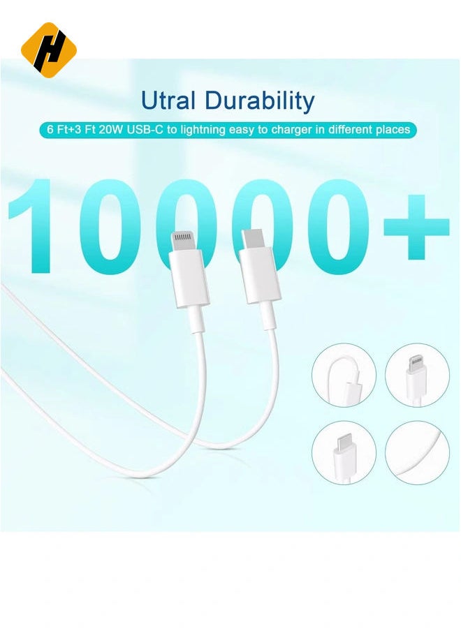 HuHa - Fast Charger iPhone,【Apple MFi Certified】 Type C Wall Charger Block with 2pack [6FT&3FT] Long USB C to Lightning Cable for iPhone 14/13/12/12 Pro Max/11/Xs Max/XR/X,AirPods Pro(White 2pack) - Image 1