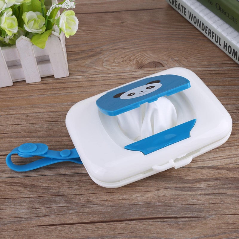Zerodis Wet Wipes Storage Box, Baby Portable Wipes Dispenser Travel Refillable Container for Car Bathroom Living Room Outdoor Use (White&Blue) - Image 2
