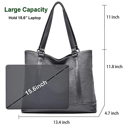 Barsine Laptop Bag for Women - Teacher Canvas Tote Bag with Compartments, Work Tote Bag for Travel Office 15.6 Inch - Image 3