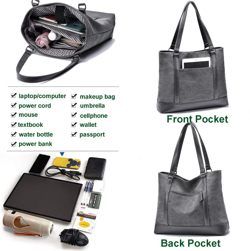 Barsine Laptop Bag for Women - Teacher Canvas Tote Bag with Compartments, Work Tote Bag for Travel Office 15.6 Inch - Image 5