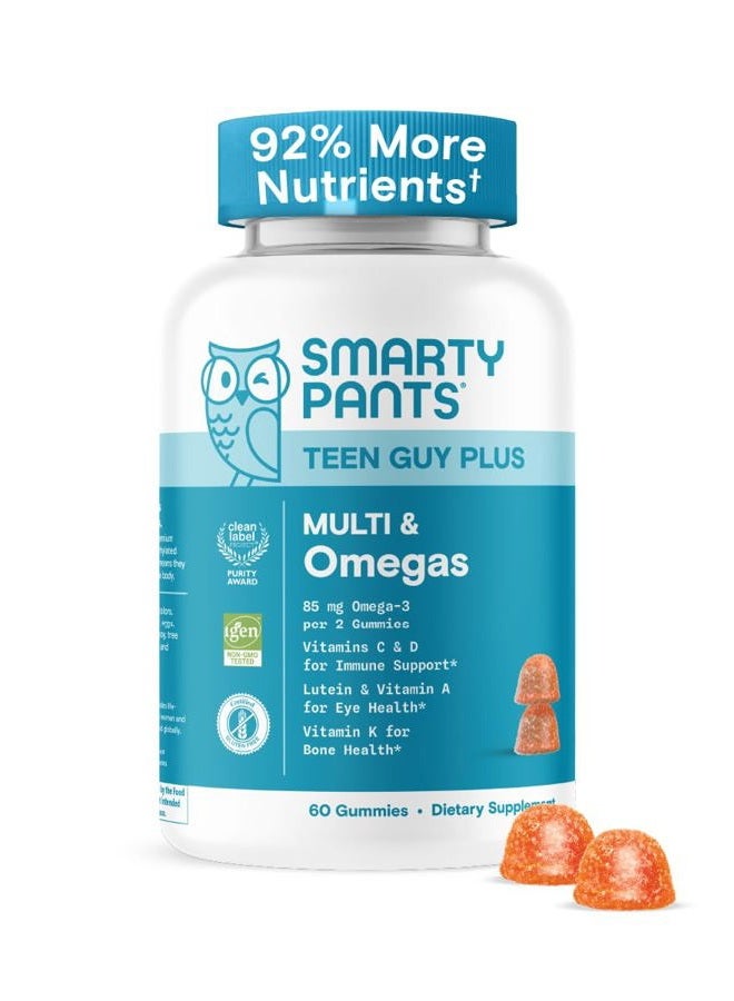 SmartyPants Teen Guy Multivitamin Gummies - Improved Formula: Omega 3 (DHA/EPA), Vitamin D3, C, Vitamin B12, B6, A, K & Zinc, Folate, Gluten Free, Fruit Flavor, 60 Count (30 Day Supply) - Image 3