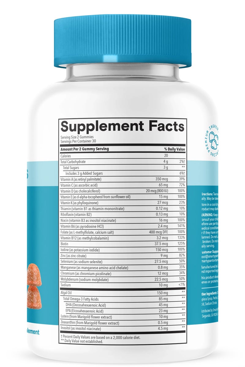 SmartyPants Teen Guy Multivitamin Gummies - Improved Formula: Omega 3 (DHA/EPA), Vitamin D3, C, Vitamin B12, B6, A, K & Zinc, Folate, Gluten Free, Fruit Flavor, 60 Count (30 Day Supply) - Image 2