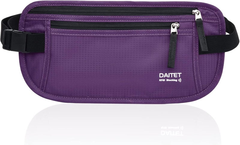 DAITET حزام النقود - حامل جواز السفر، محفظة سفر مخفية آمنة مع حجب RFID، حزام خفي للخصر - Image 1